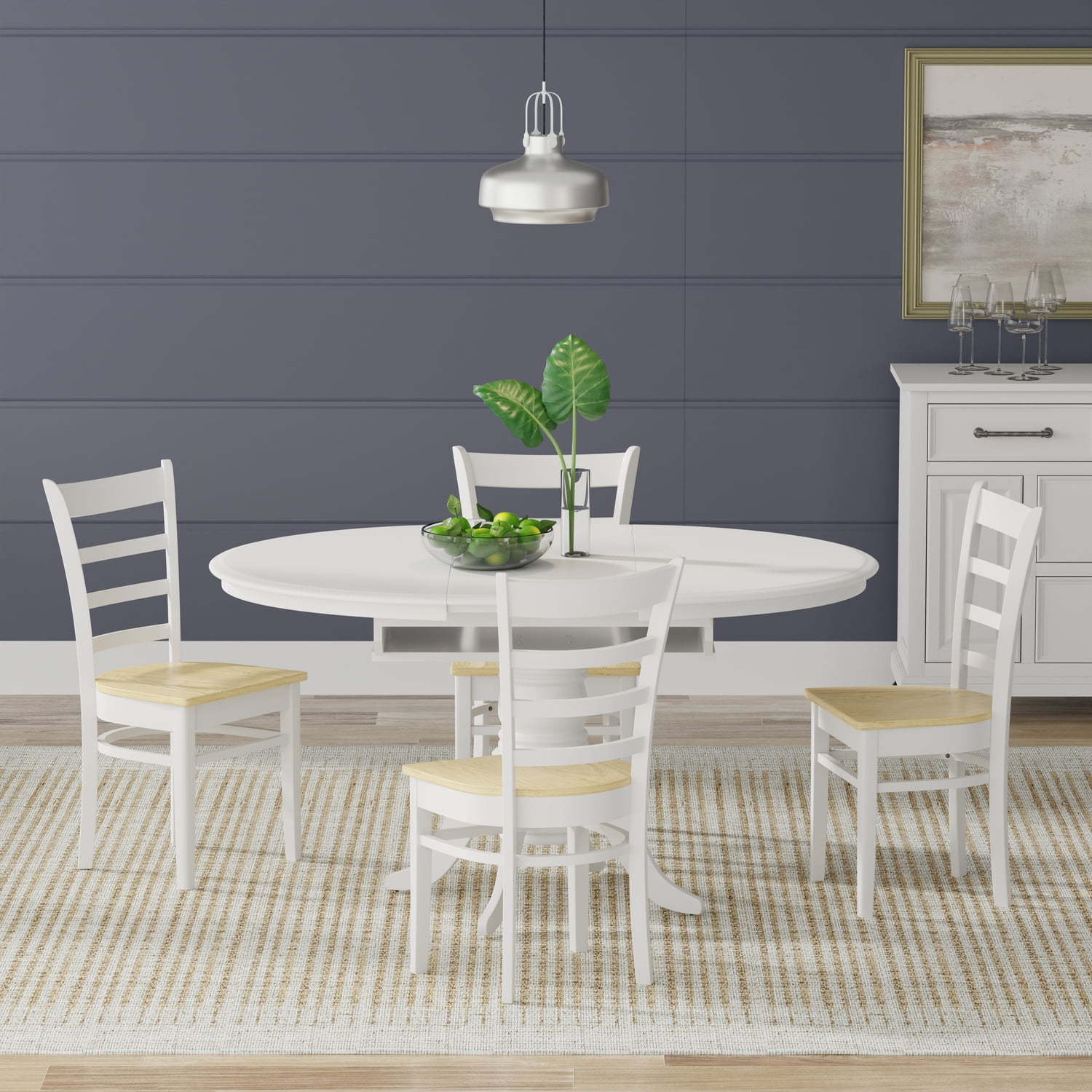 Glenwillow Home 5PC Dining Set - Oval Butterfly Leaf Table -Wht + Wht ...