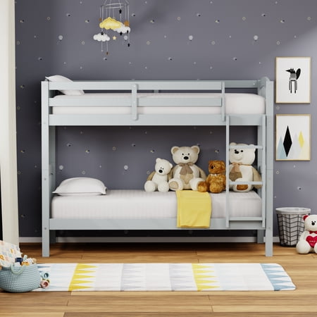 Arca Solid Wood Twin Over Twin Bunk Bed in Light Gray