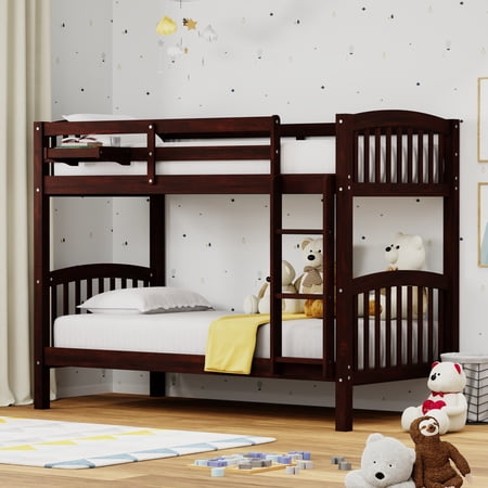 Arca Solid Wood Twin Over Twin Bunk Bed and Hanging Nightstand in Espresso