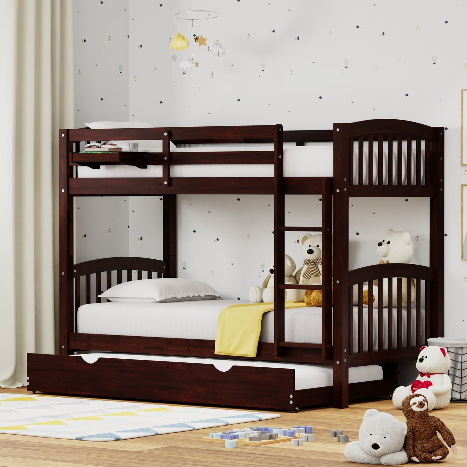 Glenwillow Home Arca Wood Twin/Twin Bunk Bed, Hanging Nightstand, & Trundle Espresso