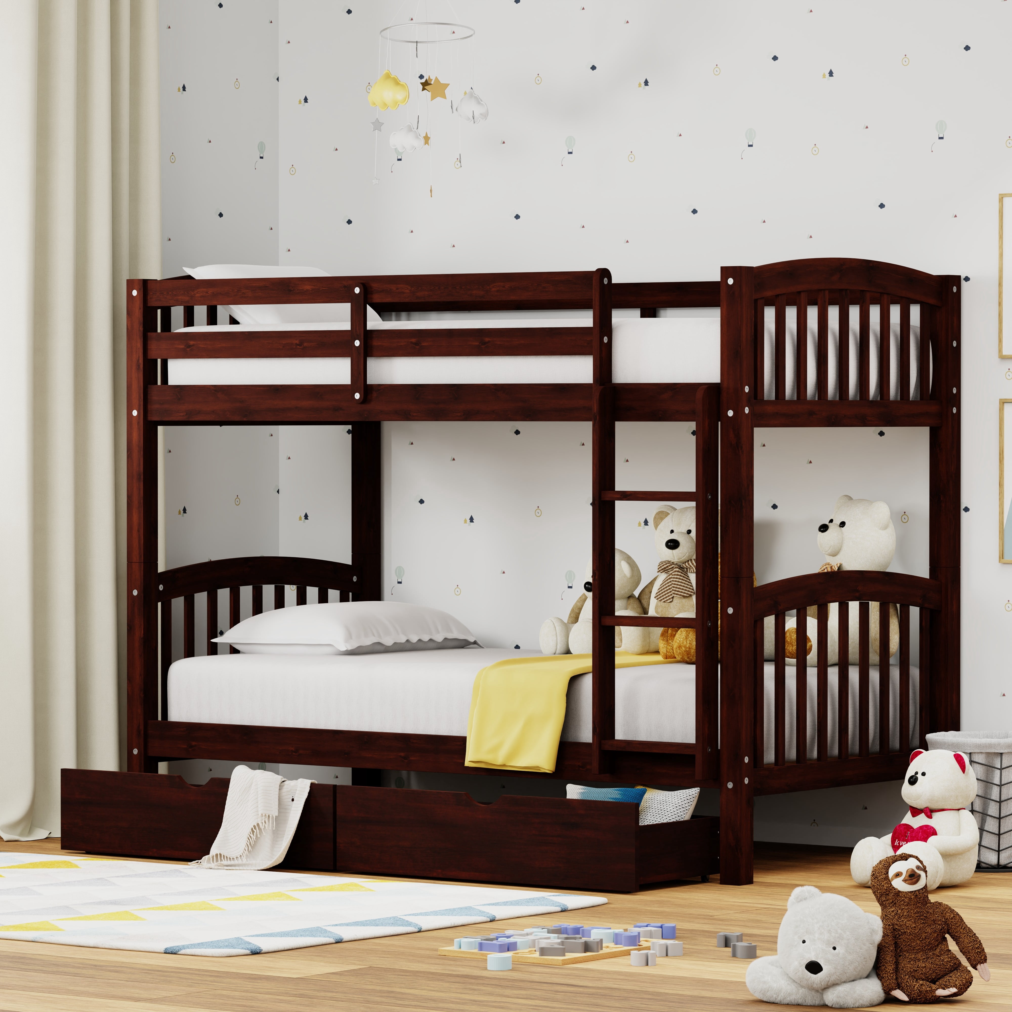 Arca Solid Wood Twin Over Twin Bunk Bed and Underbed Storage Drawers in ...