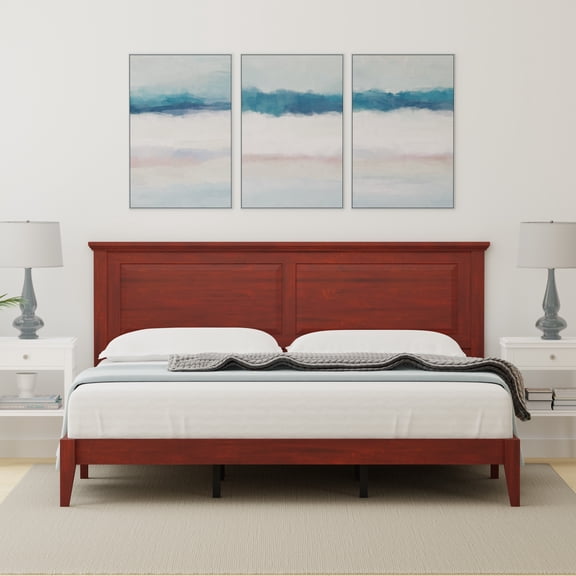 Cottage Style Solid Wood Platform Bed in King - Classic Cherry