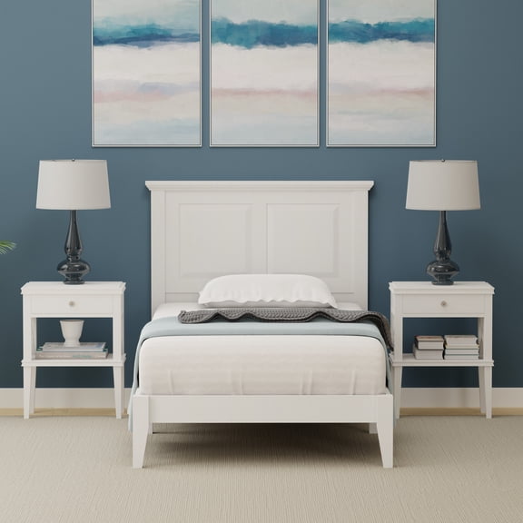 Cottage Style Solid Wood Platform Bed in Twin - Gloss White