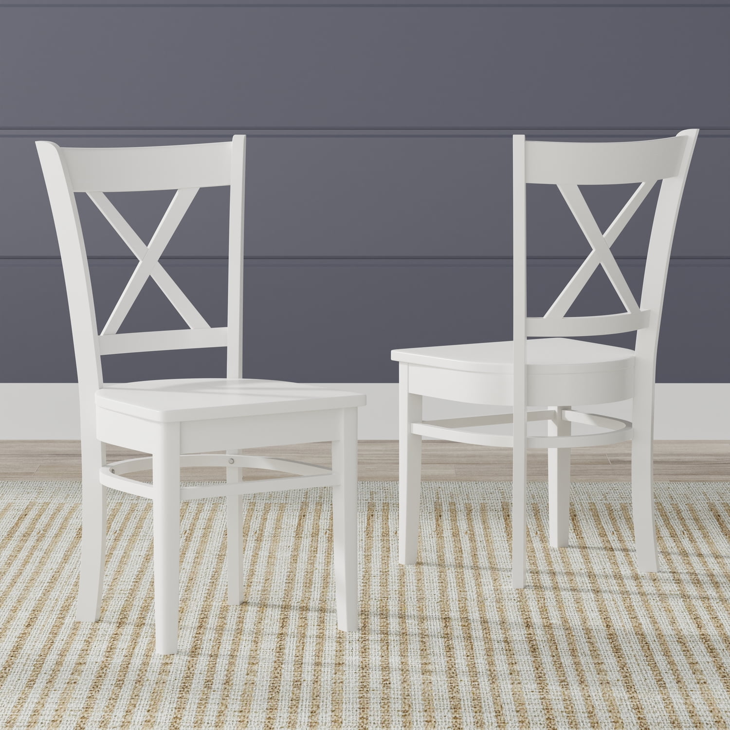 White Upholstered Cross Back Solid Wood Side Chair