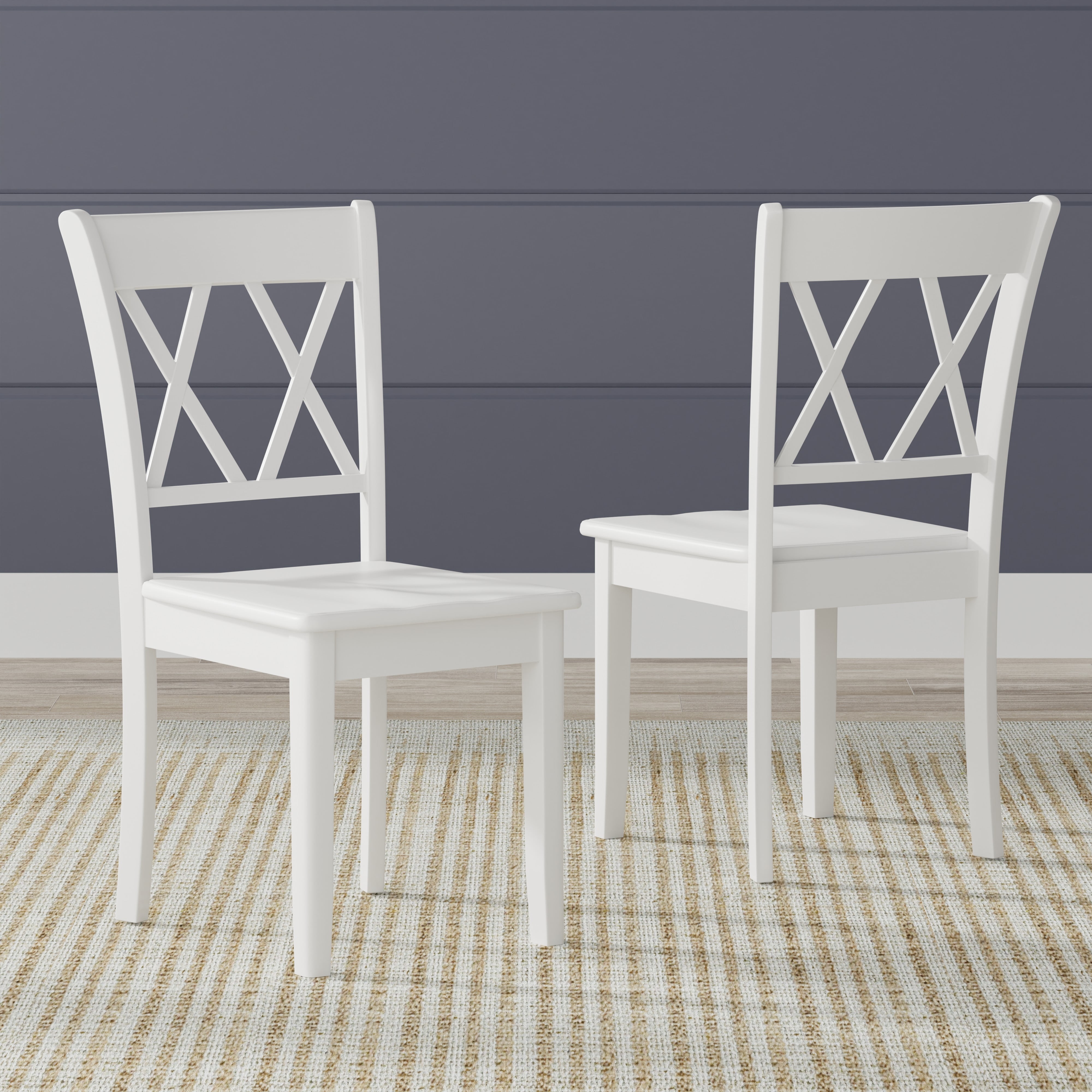 Double X-Back Solid Wood Dining Chairs in White (Set of 2)