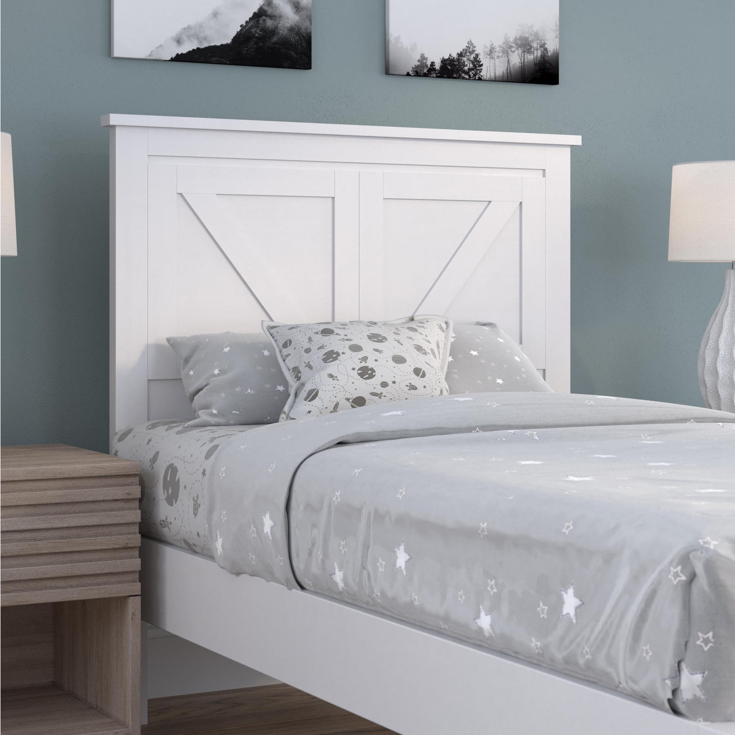 Gloss White Twin Size Farmhouse Wood Panel Headboard