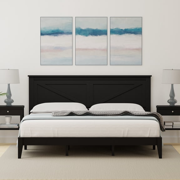 Farmhouse Solid Wood Platform Bed in King - Ebony (Black)