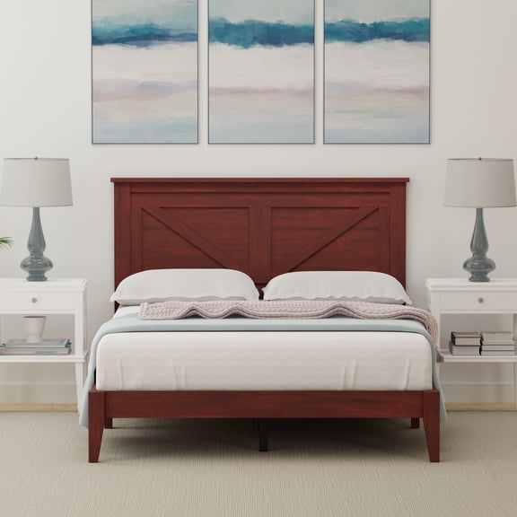 Farmhouse Solid Wood Platform Bed in Full - Classic Cherry
