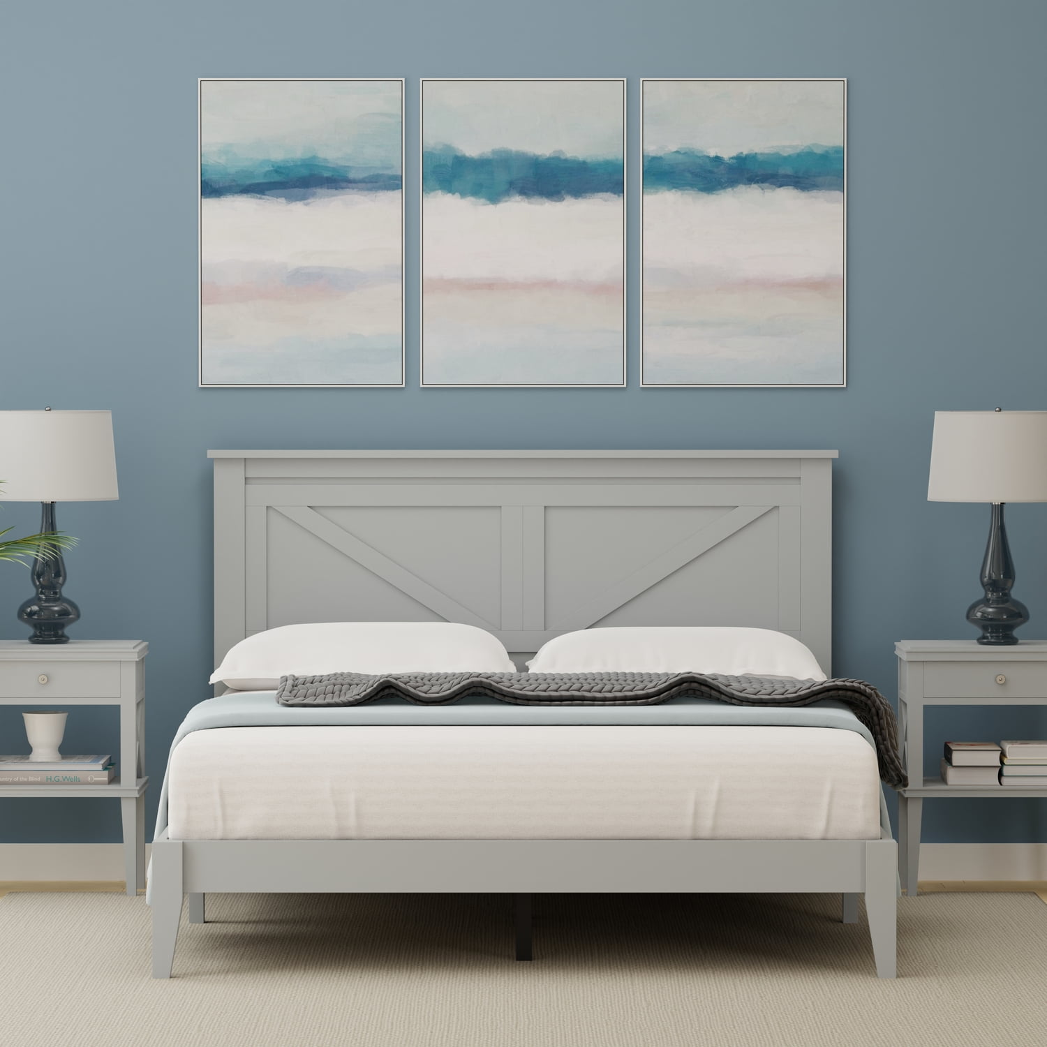 Ultimate Grey Queen Solid Wood Farmhouse Platform Bed