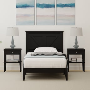 Farmhouse Solid Wood Platform Bed in Twin - Ebony (Black)