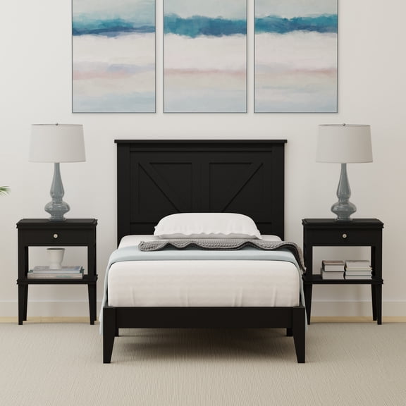 Farmhouse Solid Wood Platform Bed in Twin - Ebony (Black)