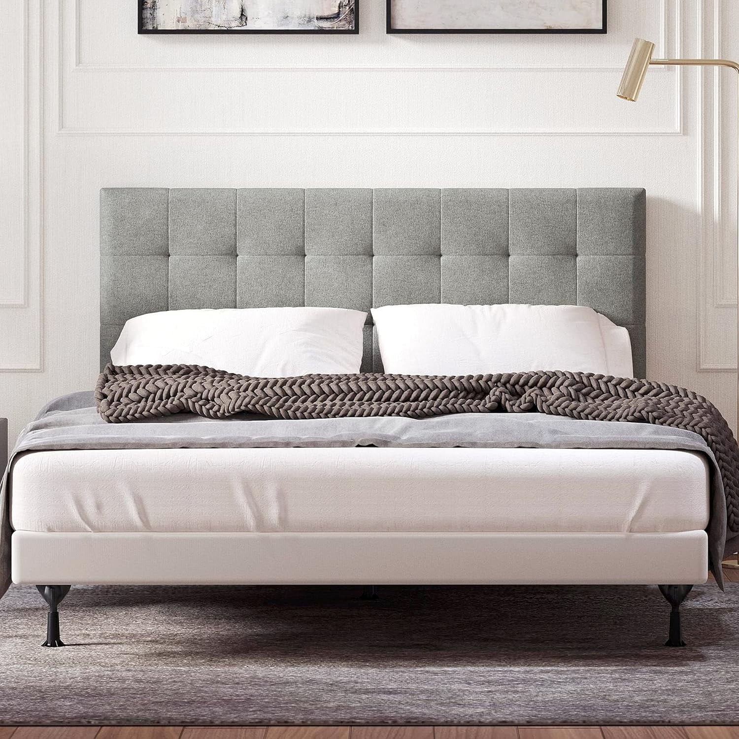 Glenwillow Home Kaya Buttonless Tufting Upholstered Headboard, Stone, Full/Queen