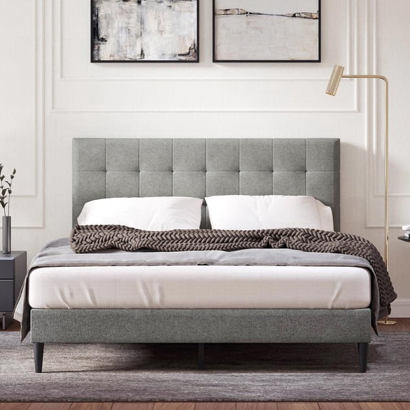 Glenwillow Home Kaya Upholstered Platform Bed in Stone, Queen