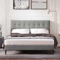 thumbnail image 1 of Kaya Upholstered Platform Bed Frame / Buttonless Tufting / Mattress Foundation / Wood Slat Support / No Box Spring Needed / Easy Assembly, Stone, Queen, 1 of 7