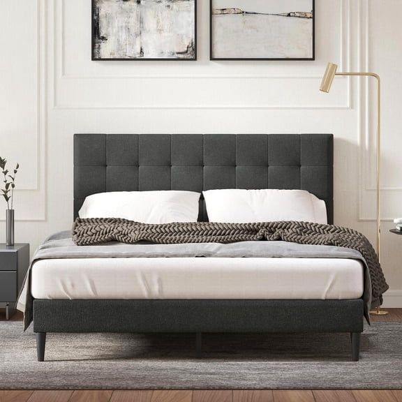Glenwillow Home Kaya Upholstered Platform Bed in Grey, Queen