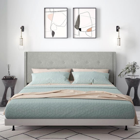 Glenwillow Home MCM Upholstered Headboard, Stone, King/Cal. King