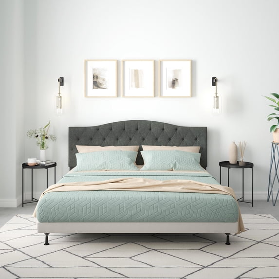 Oros Tufted Camelback Upholstered Headboard, Gray, King/California King