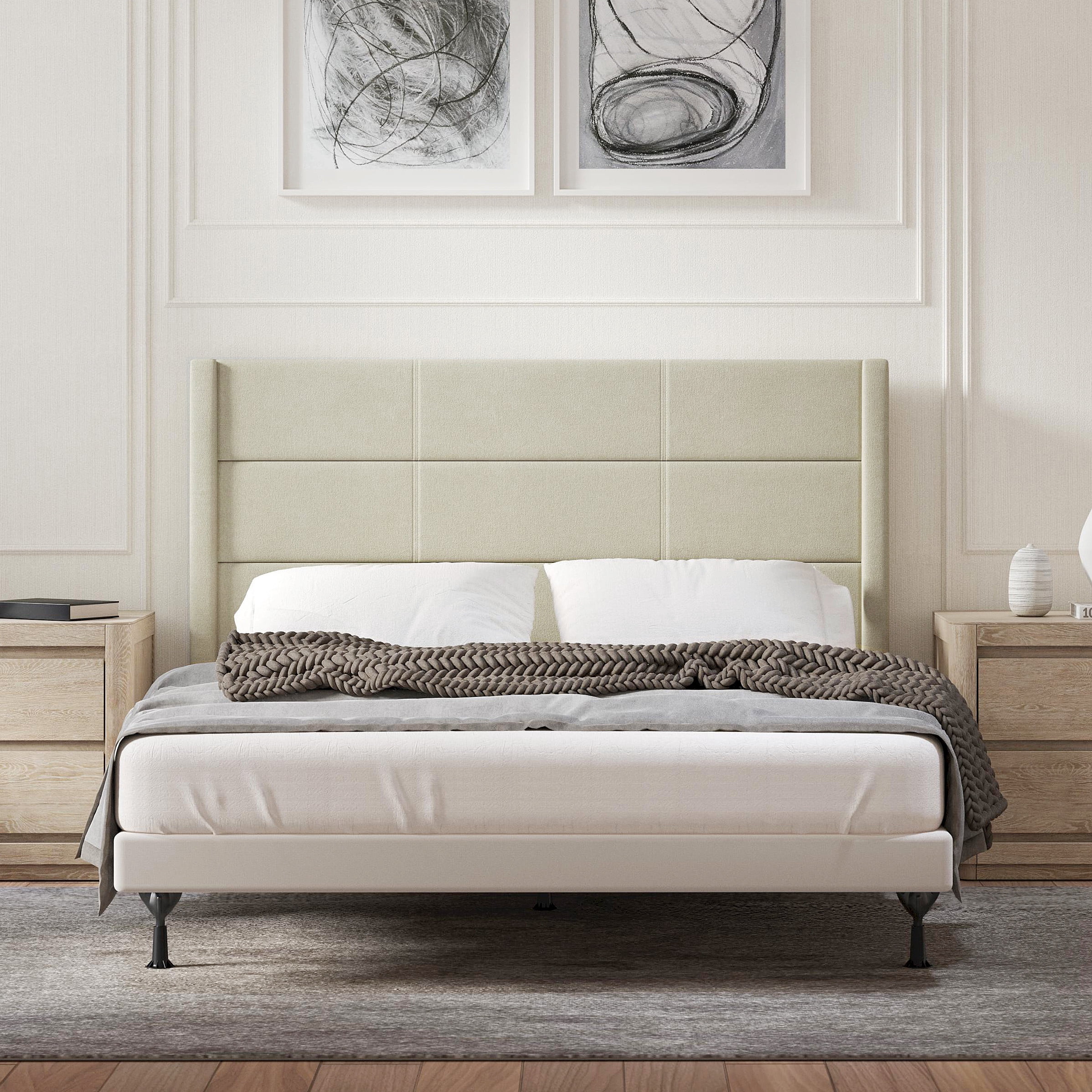 Pax Sleak Wingback Upholstered Headboard, Beige, Full/Queen