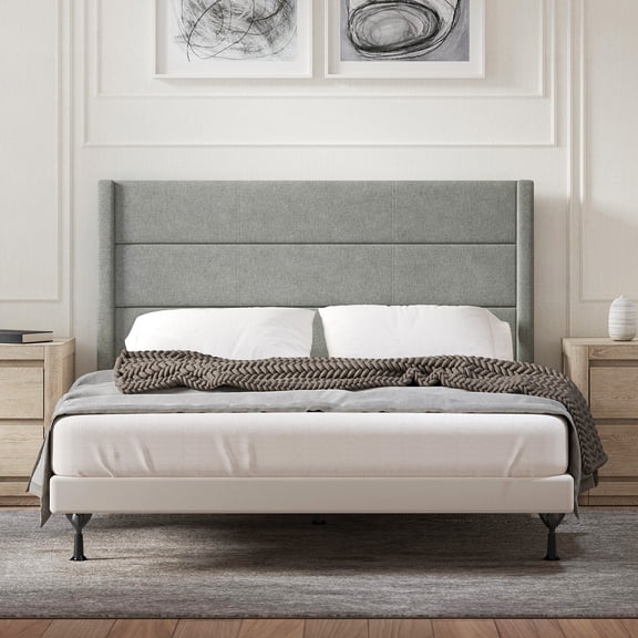 Pax Sleak Wingback Upholstered Headboard, Stone, Full/Queen
