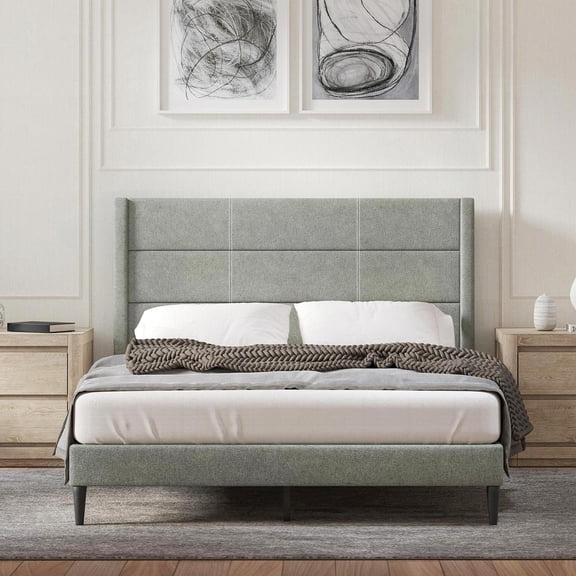 Glenwillow Home Pax Upholstered Platform Bed in Stone, Queen