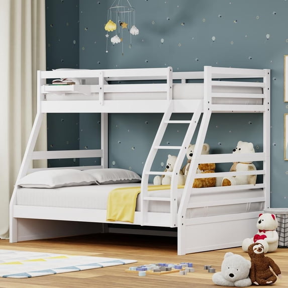 Glenwillow Home Plana Wood Twin/Full Bunk Bed & Hanging Nightstand - White