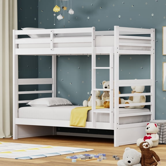 Plana Solid Wood Twin Over Twin Bunk Bed in White