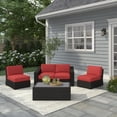 thumbnail image 1 of Portland 4-PC Patio PE Rattan Loveseat and Armless Chairs in Red, 1 of 3