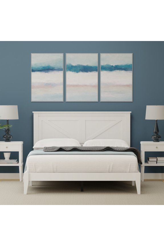 Home Queen Size Rustic Wood Platform Bed, Gloss White