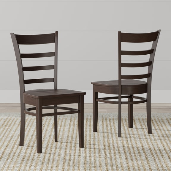 Slat Back Solid Wood Dining Chairs in Dark Walnut (Set of 2)