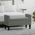 thumbnail image 1 of 42" Upholstered Storage Bench with Track Arms, Wood Legs, and Nailhead Trim in Stone (Light Gray), 1 of 6