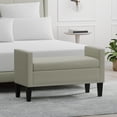 thumbnail image 1 of 42" Upholstered Storage Bench with Track Arms, Wood Legs, and Nailhead Trim in Beige, 1 of 6