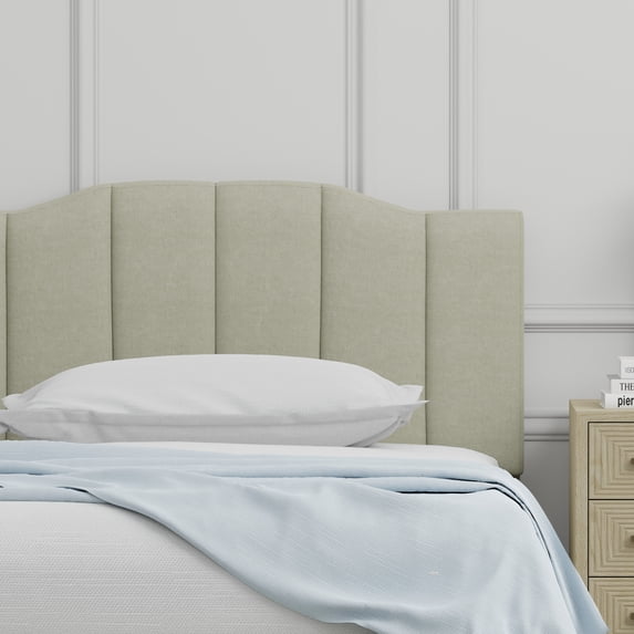 Volta 20" Tall Panel Upholstered Headboard, Raised Back Vertical Tufting, Twin Size, Beige