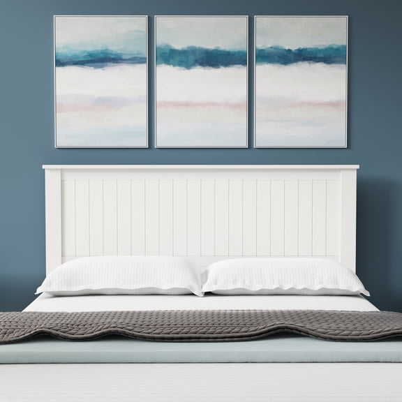Wainscott Wood Panel Headboard in White -  Queen Size