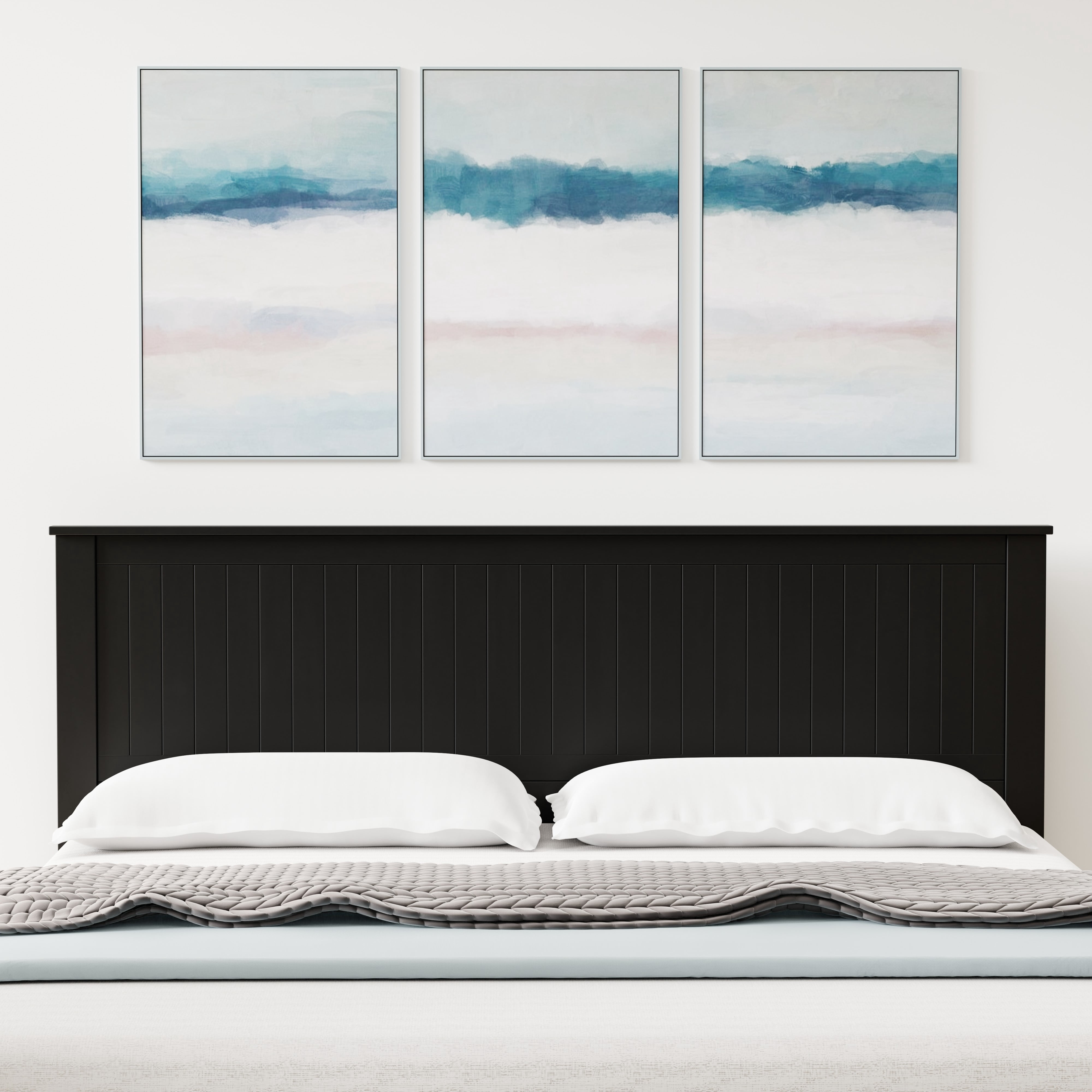 Wainscott Wood Panel Headboard in Black -  King Size