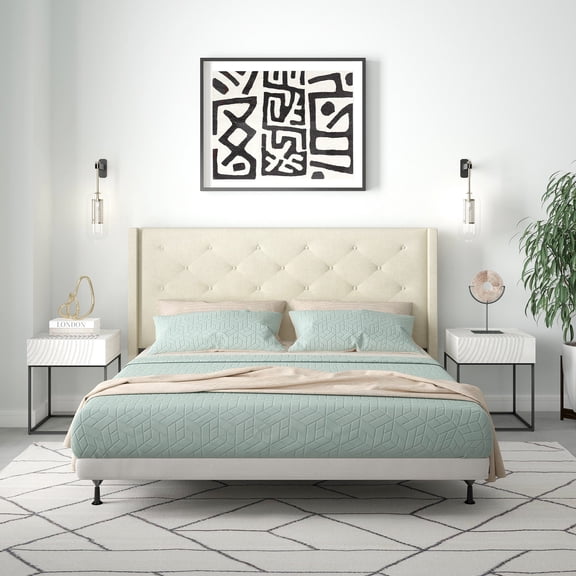 Glenwillow Wingback King Upholstered Headboard, Beige