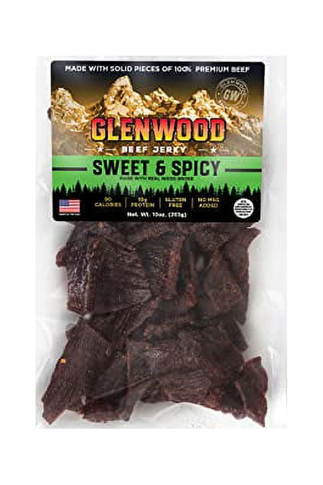 Glenwood Beef Jerky Sweet & Spicy Jerky 10oz Resealable Bag Moist and Tender Beef Jerky, Gluten