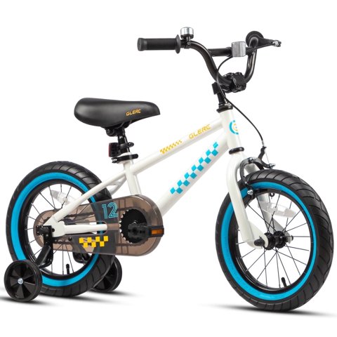Glerc NuNu 12 Inch Kids Bike BMX Style for 2 3 4 Years Old Boys Girls, Toddler Bicycles with Training Wheels & Coaster Brake, White