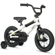 Glerc 12 Inch Kids Bike BMX Style Bicycle with Training Wheels Coaster Brake for 1 2 3 4 Years Old Boys Girls Toddlers Beginner Riders, White