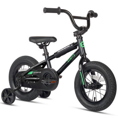 Glerc 12 Inch Kids Bike BMX Style Bicycle with Training Wheels Coaster Brake for 1 2 3 4 Years Old Toddlers Boys Girls, Black