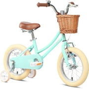 Glerc 14 Inch Little Kids Bike for Age 3 4 5 Years Old Girls Retro Vintage Style Bicycles with Basket Training Wheels and Bell, Peach