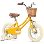 Glerc 12 Inch Kids Bike for Age 2 3 4 Years Old Little Girls Toddlers Retro Vintage Style Bicycles with Basket Training Wheels and Bell, Peach