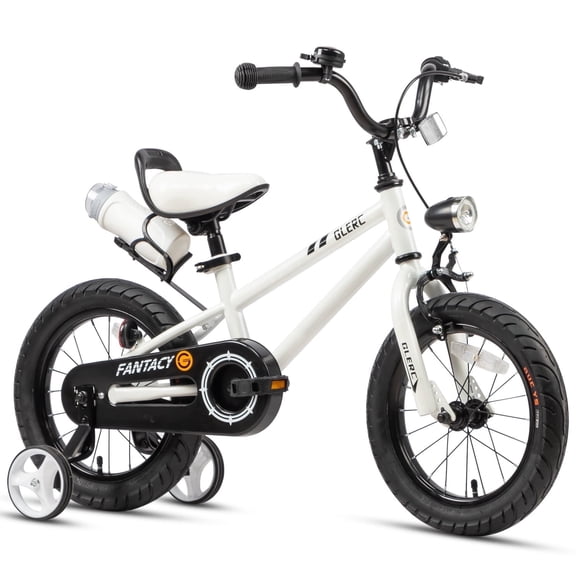 Glerc 12 inch Toddler and Kids Bike for 2-4 Years old Boys Girls with Water Bottle Holder & Headlight & Training Wheels, White