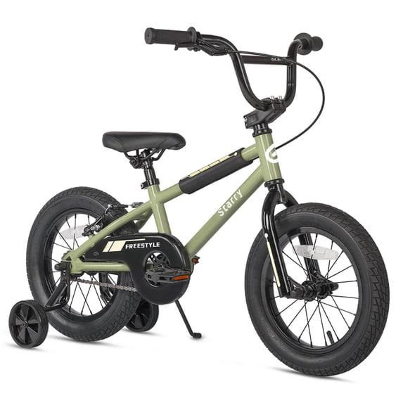 Glerc 14 Inch Little Kids Bike BMX Style Bicycle with Training Wheels Coaster & Rear V Brake for 3-5 Years Old Boys Girls, Army Green