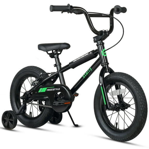 Glerc 14 Inch Little Kids Bike BMX Style Bicycle with Training Wheels Coaster Brake for 3 4 5 Years Old Boys Girls, Black