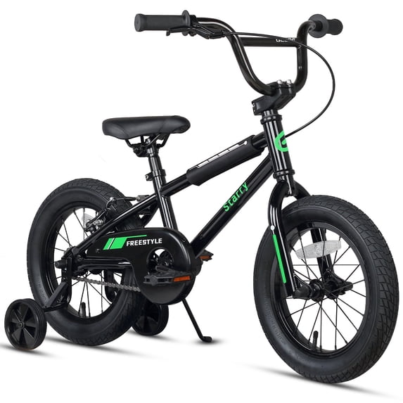 Glerc 14 Inch Little Kids Bike BMX Style Bicycle with Training Wheels Coaster & Rear V Brake for 3-5 Years Old Boys Girls, Black