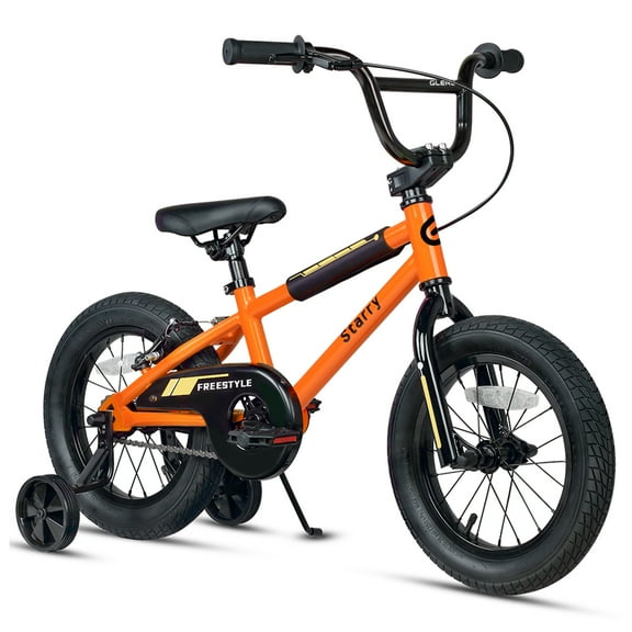 Glerc 14 Inch Little Kids Bike BMX Style Bicycle with Training Wheels Coaster Brake for 3 4 5 Years Old Boys Girls, Orange