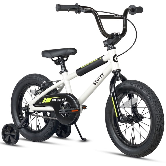 Glerc 14 Inch Little Kids Bike BMX Style Bicycle with Training Wheels Coaster & Rear V Brake for 3-5 Years Old Boys Girls, White