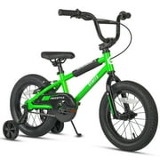 Glerc 14 Inch Little Kids Bike for 3 4 5 Years Old Boys Girls Beiginner Riders BMX Style Bicycle with Training Wheels Coaster & Rear V Brake, Green