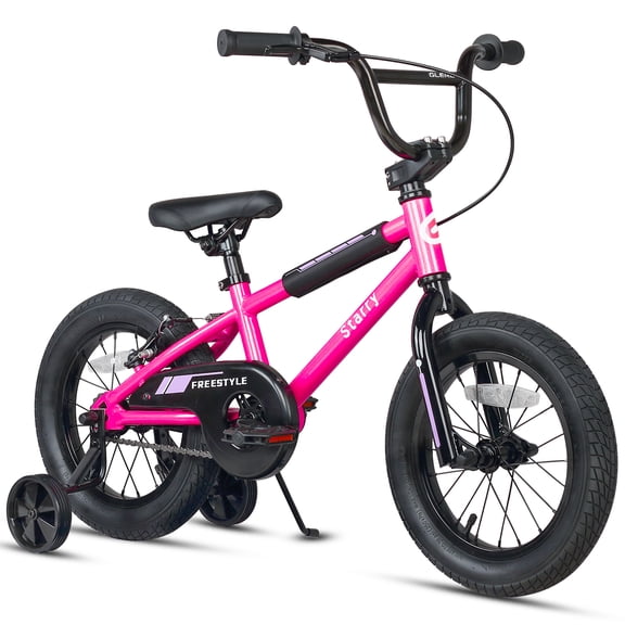 Glerc 14 Inch Little Kids Bike for 3 4 5 Years Old Boys Girls Beiginner Riders BMX Style Bicycle with Training Wheels Coaster & Rear V Brake, Pink