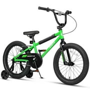 Glerc 16 Inch Little Kids Bike for Over 4 Years Old Boys Girls Youth BMX Style Bicycle with Training Wheels Coaster & Rear V Brake, Green